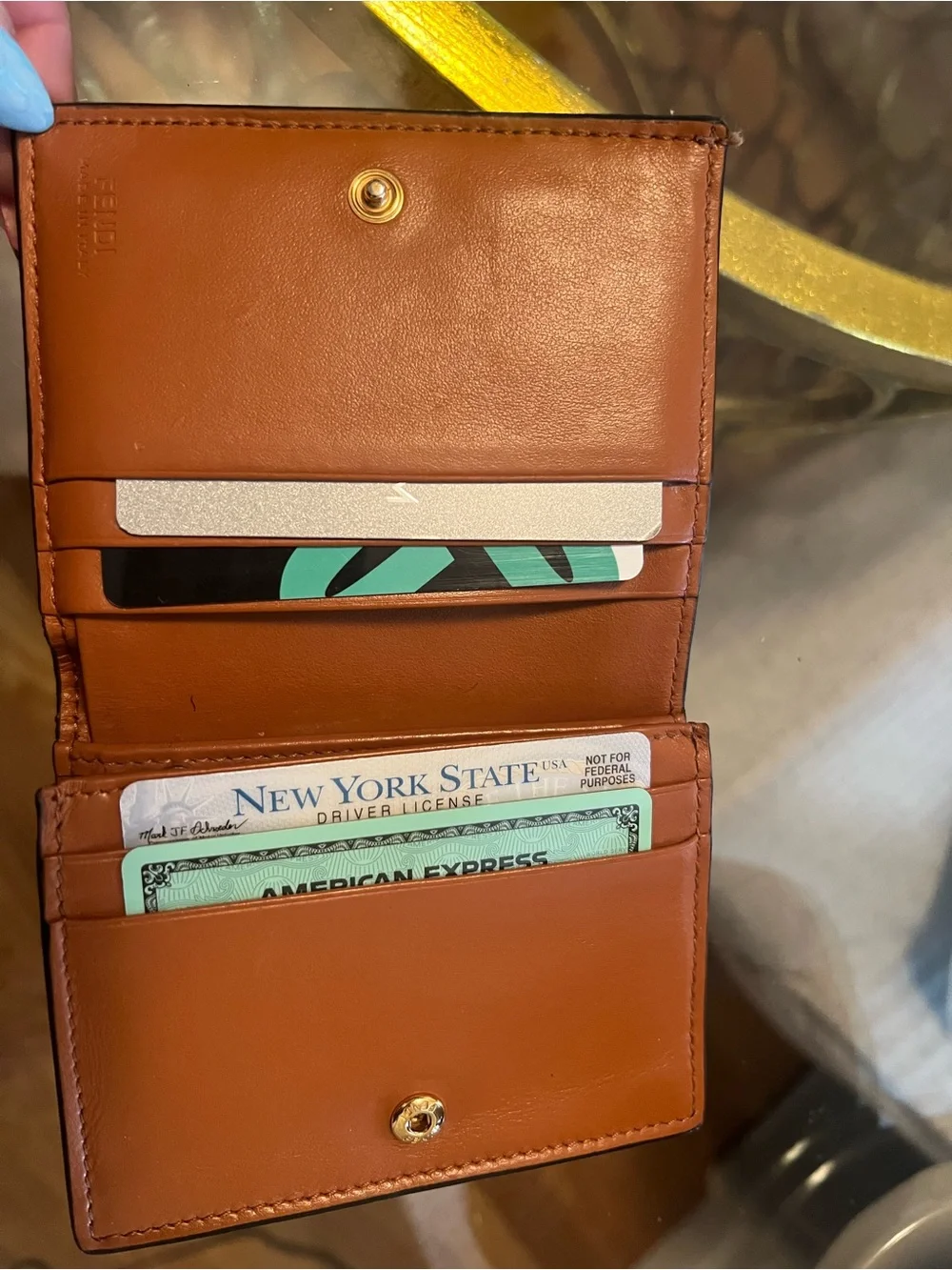 FENDI Calfskin Card Holder in Cuoio